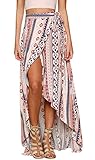 Maxirock Sommer Chiffon Asymmetrische Boho Röcke mit Blumenmuster Damen hohe Taille...