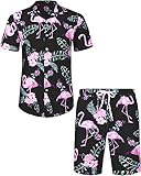 J.Ver Herren Hawaiihemd und Hawaii Strandshorts Lässig Flamingo Floral Kurzarm Set Sommer...