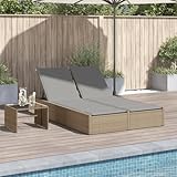 Somanki Doppel-Sonnenliege mit Auflagen Beige Poly Rattan, Gartenliege, Liegestuhl,...