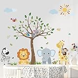 decalmile Wandtattoo Dschungel Waldtiere Baum Wandaufkleber Elefant Affe Giraffe Koala...