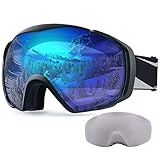 OutdoorMaster Unisex Premium Skibrille mit Schutzhülle, Snowboardbrille für...