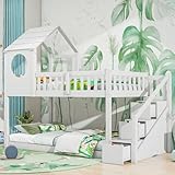 FEZTOY Baumhaus Kinderbett 90 x 200 mit 3 Treppe & Schubladen, Hochbett für 2...