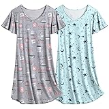 Ekouaer Nachthemden Damen 2er Pack Kurzarm Schlafshirt Negligee kurz Schlafhemd...