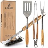 RINGFIRE Grillbesteck Set - Profi Qualität Akazienholz Edelstahl - Grillzange,...