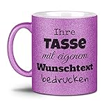 Glitzertasse selbst gestalten - mit Text Personalisieren - Geschenk für Familie, Freunde,...