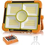 100W Baustrahler Akku Solar Arbeitsleuchte, 466 LED 5 Modi, 12000mAh Akku Arbeitsleuchte...