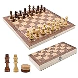 Schachspiel Holz Hochwertig, 3 In 1 Schach, Tragbare Schachbrett, Chess Board Klappbar,...