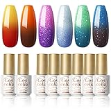 COSCELIA UV Nagellack Farbwechsel Gel Nagellack Set, Glitter Thermo Gellack UV/LED Soak...