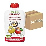 FRECHE FREUNDE Bio Quetschie Apfel, Birne und Passionsfrucht, Fruchtmus im Quetschbeutel...