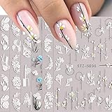 Nagelsticker Selbstklebend, 6 Blatt 5D Nagelsticker Selbstklebend, Blumen...