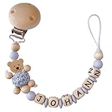 Nuckelkette mit Namen Teddy Bär Motiv für Mädchen & Junge personalisierte Baby Geschenk...