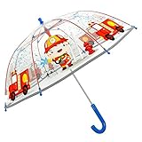 PERLETTI Regenschirm Kinder Transparent Feuerwehrmann - Feuerwehr Wagen...