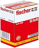 fischer Spreizdübel SX 8 x 40, Schachtel mit 100 Nylondübeln, Dübel für optimalen Halt...