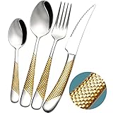 Xideman® Besteck Set 6 Personen Silber Gold gehämmertes, mit ultrascharfem...