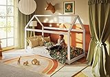 Alcube® Hausbett 90x200 im Montessori Stil für Kleinkinder mit Lattenrost und Dach für...