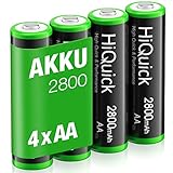 HiQuick Mignon AA Akku 2800mAh - NI-MH wiederaufladbare Batterien, 1200 Tech...