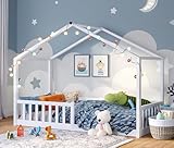 Bellabino Kinderbett Bia 80x160 cm, Hausbett Kinder inkl. Rausfallschutz und...