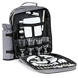 CampFeuer Picknick Rucksack für 4 Personen | Grau | Picknickset 31-teilig | inkl....