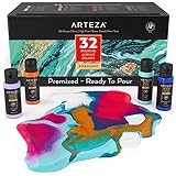 ARTEZA Pouring Acrylfarbe, 32 Stück-Set, 60 ml Flaschen mit vielen Farbtönen,...