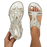 Minetom Damen Sommer Sandalen Mit Strass Perlen Bohemia Strand Schuhe Freizeit Flach...