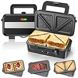 Sandwichmaker 3 IN 1, 1200W & 5-Gang-Temperaturregelung Waffeleisen,...