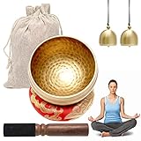 Tibetisches Klangschalen Set,Meditationsklangschale,Ø 8.6 cm Hand gehämmert Messing mit...