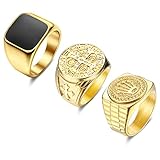 JeweBella 3 Stücke Ringe Herren Siegelring Edelstahl Punk Biker Quadratischer Ringe Set...