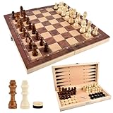 ANNTIM 29x29cm Schachspiel Holz, 3 in 1 Schachbrett Holz Hochwertig, Chess Board...