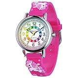 Delycazy Kinderuhr Mädchen, Kinder Armbanduhr lernuhr Analoge kinderuhr Lern Armbanduhr...