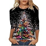 ANHATUIV Weihnachtshemden für Damen, 3/4-Ärmel, Damen-Tops, Herbst, lässig,...