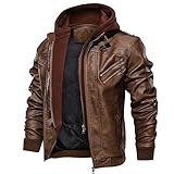 FEDTOSING Lederjacke Herren Kunstlederjacke Abnehmbarer Kapuze Cargojacke...