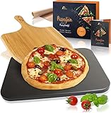 Amazy Pizzastein inkl. Bambus Pizzaschaufel, Dauerbackfolie und Rezepte Heft –...