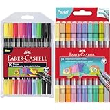 Faber-Castell 151109 - Filzstifte Set Neon, 10 Doppelfasermaler für Kinder und Erwachsene...