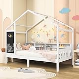 NLDGR Kinderbett Etagenbett Hausbett 90x200cm, Holzbett mit Tafel und 2 Schubladen,...