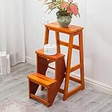 Elderly Bath Stool, Ladder Chair Wooden Step Stool, Folding 3 Steps Kitchen Step Ladder...