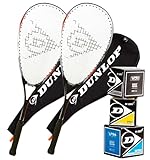 Dunlop Squash Set 2X Biotec TI Deluxe RD Squash Rackets + 2X Racket Covers + 3X Balls