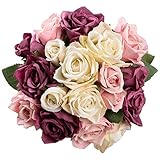 Famibay Rosen Künstliche Blumen 2 Blumenstrauß Blumenschmuck für Haus...