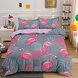 NDXRWDZR Bettwäsche 135x200 Rosa Flamingo Bettwäsche-Set mit Reißverschluss Schließung...