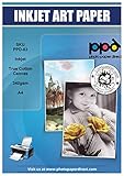 PPD A4 x 10 Blatt Inkjet Canvas Bedruckbares Fotopapier 340g Weiss, Matt, 100% Baumwolle...