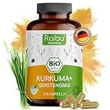 Raibu Kurkuma Gerstengras Kapseln Bio (270 x 700 mg) - In Deutschland produziert...