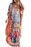 L-Peach Damen Schnelltrocknend Stickerei Kaftan Maxi Langes Kleid Strandkleid Bikini Cover...