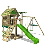 FATMOOSE Spielturm Klettergerüst JungleJumbo Joy mit Schaukel & apfelgrüner...