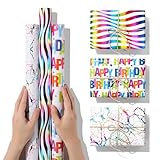 Geburtstag Geschenkpapier Bunte Set 3 Rollen Regenbogen Glitzernde Geschenkverpackung - 3...