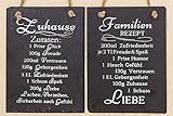 2 x Schild Rezept Zuhause + Familien Schiefer schwarz Höhe 20 cm, Deko, Küche,...