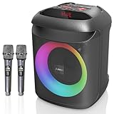 AIMAX Karaoke Maschine mit 2 Kabellosen Mikrofonen, Tragbare Bluetooth...