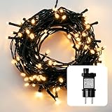 Lex Light Lichterkette 200 LEDs warmweiß - 6 Stunden Timer - 19,9m grünes Kabel - Innen-...