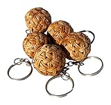 RaanPahMuang Schlüsselanhänger – Thailand Rattan Winziger Fußsack TAKRAW Set von 5,...