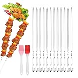 Grillspieße Edelstahl,20 Stück Grillspieße aus Rostfreiem Edelstahl + 2 Bürsten,30cm...