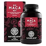 NATURE LOVE® Bio Maca Rot - 180 Kapseln - 3000mg pro Tagesdosis (entspricht...