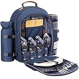 Sunflora Picknickrucksack 4 Personen Picknickset mit Isoliertem Kühlfach und Decke für...